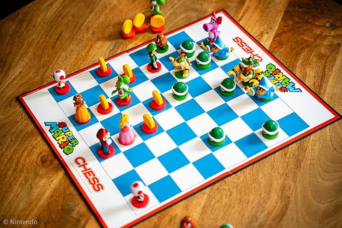 Super Mario Chess Set | 32 Custom Sculpt Chess Pieces Including Iconic Characters - Mario, Luigi, Peach, Toad, Bowser | Super Mario Themed Chess Game