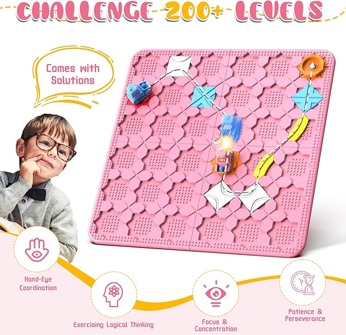 Road Builder Kids Logic Toys: Large Puzzle STEM Board Games, Educational Montessori Toys Birthday Gifts for Age 4-8 Year Old (Pink)