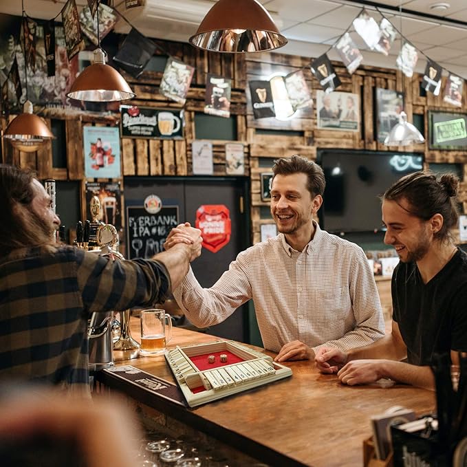 DC-BEAUTIFUL Shut The Box Dice Game, 2-4 Players Classic Board Game for Adults, Wooden Tabletop Game with Dices and Instruction,Math Strategy Game for Christmas Party (Red)