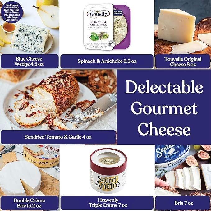 The Cheese Lover Shop Holiday Gift Box Party of 12, Cheese Platter with 7 Gourmet Cheeses with 4 Accompaniments, Cheese Sampler Gift Set