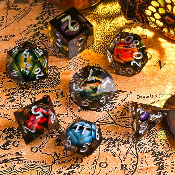Polyhedral D&D Dice Set,Liquid Core Dragon Eye Dice for Dungeons and Dragons TTRPG