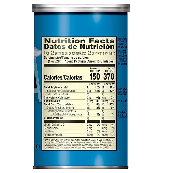 Pringles Potato Crisps Chips, Lunch Snacks, On-The-Go Snacks, Grab n' Go, Salt and Vinegar (12 Cans)