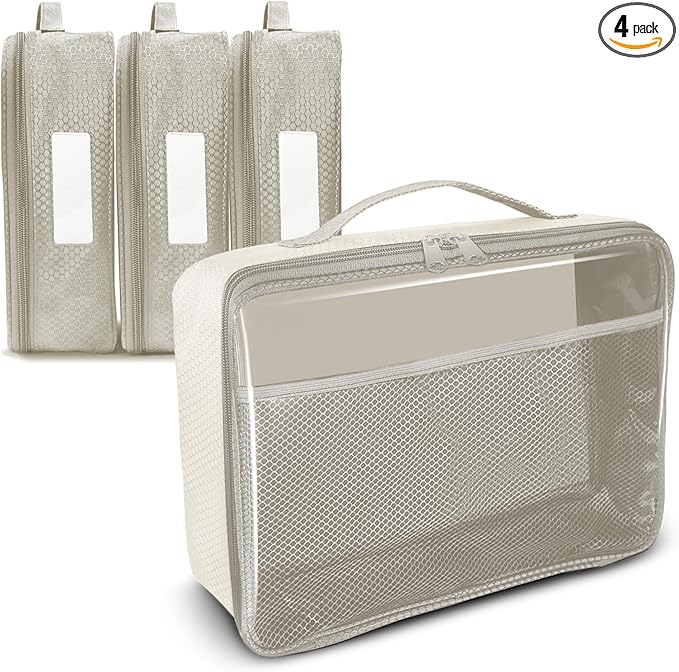 Toy Storage Bag, On the Go Toy Storage Organizer, Car Toy Organization, Blocks Travel Bag, Activity Bags for kids, Traveling Carrying Case, Storage Organizer (X-Large 4pc Beige Bags)