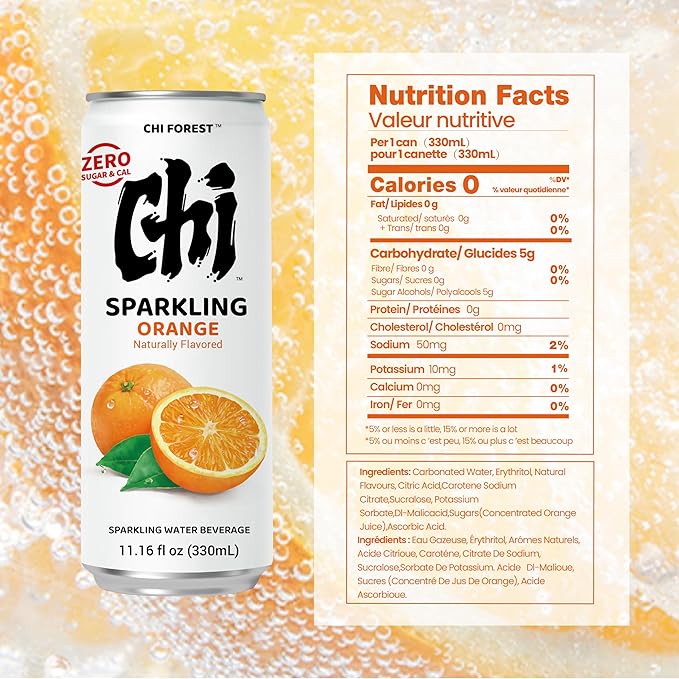 CHI FOREST Orange sparkling water, 0 Sugar 0 Carolies, 11.15 oz* 24