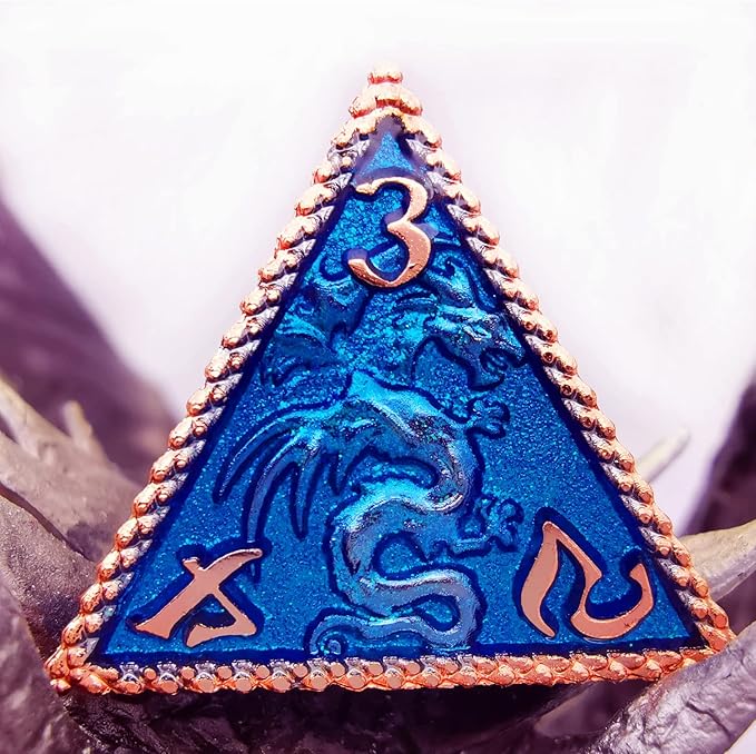 HAOMEJA Dungeons and Dragons Dice Metal Dragons Dice Set DND D&D Dice RPG Games (Glitter Red Copper Blue)