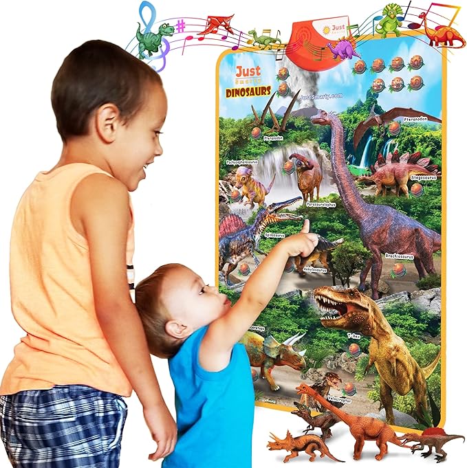 Just Smarty Interactive Dinosaur Toys Learning Poster | Dinosaur Toys for Kids 3-5 | Spinosaurus, Brachiosaurus, Trex, Velociraptor, Ankylosaurus and Other Reptile Toys | Best Dinosaur Party Favors