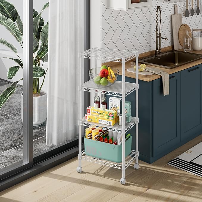 4 Tier Adjustable Storage Shelves,Heavy Duty Metal Utility Shelf Wire Shelving Unit Organizer Rack for Home Kitchen Office Bathroom Pantry Room 12" D x 18" W x 44.5" H