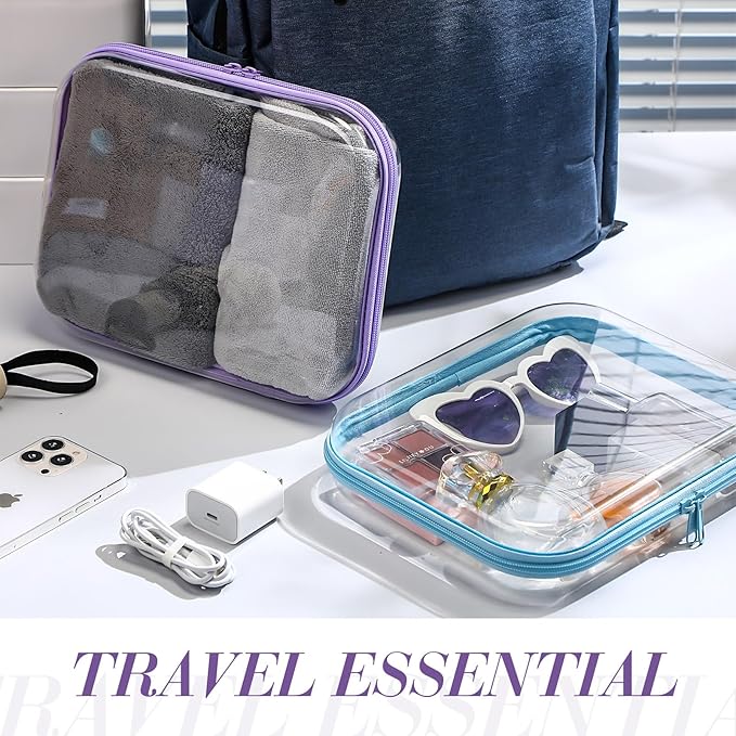 Hoolerry 4 Pcs Hard Clear Zipper Case Transparent Cases for Snacks Makeup Bag Plastic Storage Box Containers for Building Blocks, Puzzles, Cosmetics (Multicolor,9.8 x 7.9 x 2 in)