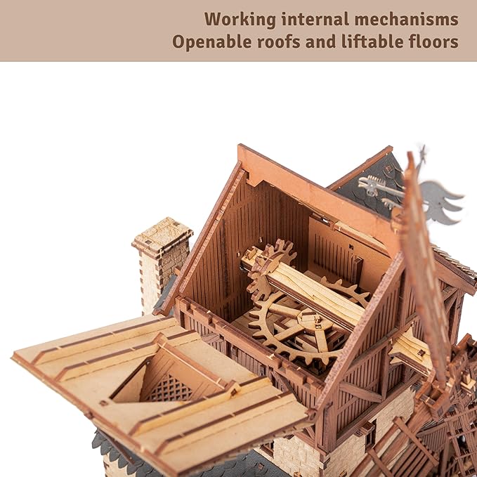 I BUILT IT Wooden Mill-Hybrid Medieval Windmill, Watermill, Blacksmith Workshop -3D Wooden Puzzles for Adults to Build - Engineering DIY Mechanical Model Kit,352PCS,Assembly Time 8H, Realistic