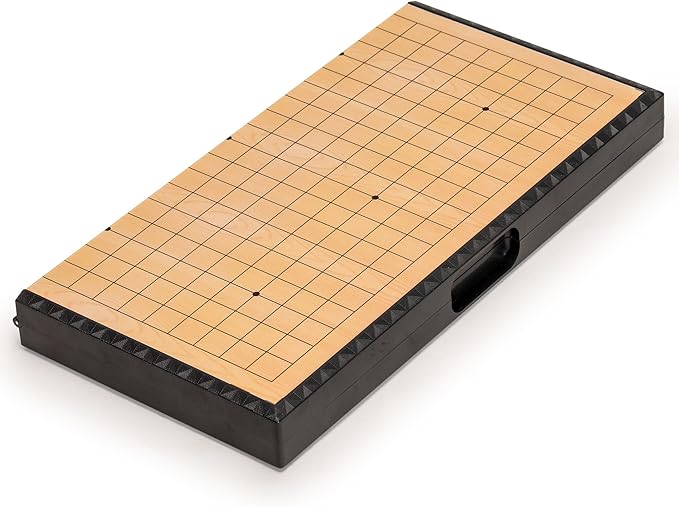 Yellow Mountain Imports Medium Magnetic 19x19 Go Game Set Board, 11-Inch with Single Convex Plastic Go Stones - Folding, Portable & Travel-Size Set