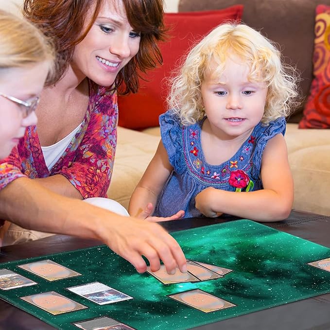 Card Playmat 24" x 14" Game Mat for MTG/TCG Cards, Trading Card Game Stitched Play Mats Original Duel Mat Gaming Competition Pad Board Games Card Binder, Galaxy Green Mana