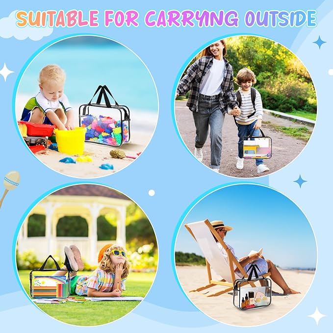 8 Packs Large Toy Storage Bags with Labels&Manual Pocket, Reusable Clear PVC Board Game Storage Bags, Travel Waterproof Organizer Bags with Zipper for Building Blocks, Puzzle, Cosmetic