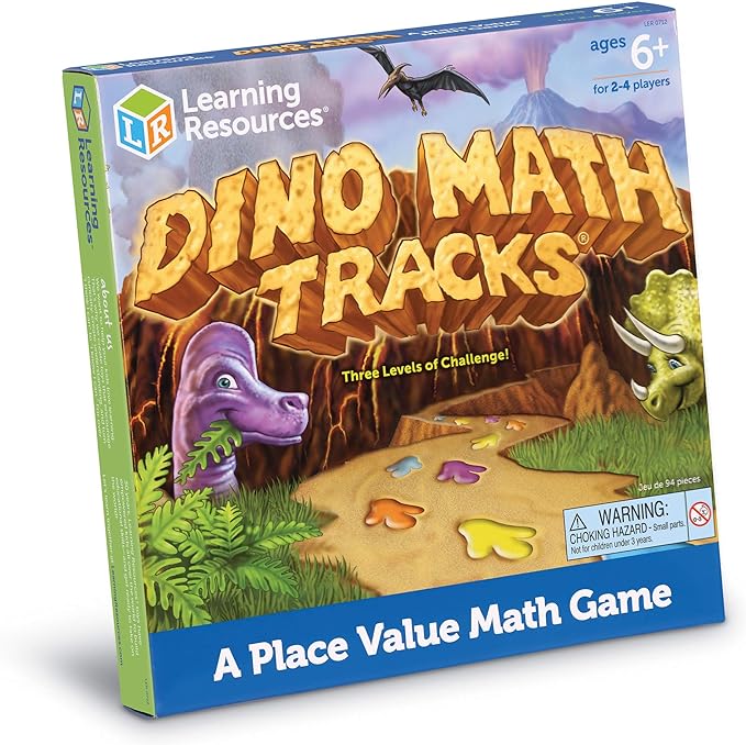 Learning Resources Dino Math Tracks Game - Ages 6+ Addition and Subtraction Dinosaur Game, Kindergarten Math Games, Board Games for Kids