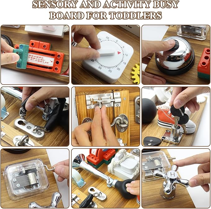 Mostop Montessori Large Busy Board for Toddlers,Montessori Educational Travel Toys for Autistic Children,Wooden Busy Board Sensory Toys Preschool Learning Activities Fine Motor Skills, Birthday Gift