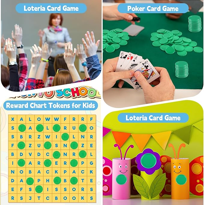 Coopay 1000 Pieces 1 Inch Bingo Chips Bulk, Bingo Markers for Math Practice, Plastic Learning Counters Disks Counting Discs and Poker Chips Game Tokens Kids Reward (Green)