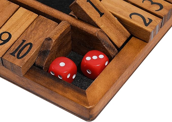 Shut The Box Game Wooden for 1-4 Players,Educational & Fun Wooden Board Game with 10 Dice and Shut-The-Box Instructions for Kids & Family, Pub Dice Game for Adults. (12 Inches)