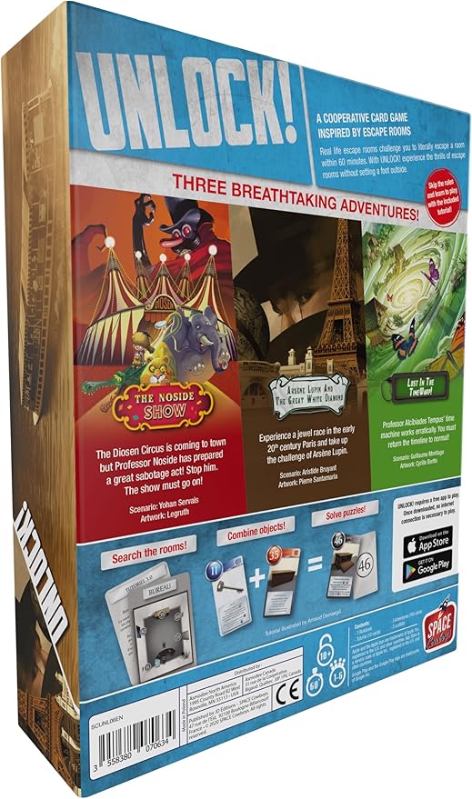 UNLOCK! Timeless Adventures Card Game - Escape Room-Inspired Cooperative Adventure, Fun Family Game for Kids and Adults, Ages 10+, 1-6 Players, 1 Hour Playtime, Made by Space Cowboys