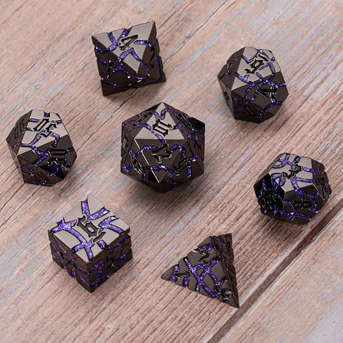 DND Crack Stripe Dice,Metallic Glitter Dice Set with Gift Box,Metal Polyhedral D&D Dice for Role Playing Game