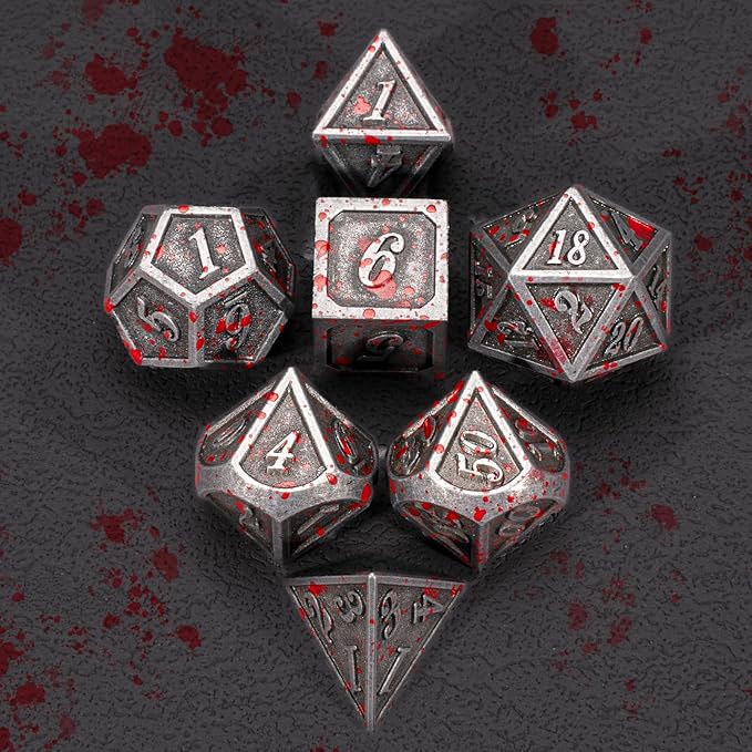 D&D Dice,DND Dice Set for Dungeons and Dragons,D20 Metal Dice for Gaming Dice Set or RPG Role Playing MTG Tabletop Board Games(SilverBlood)
