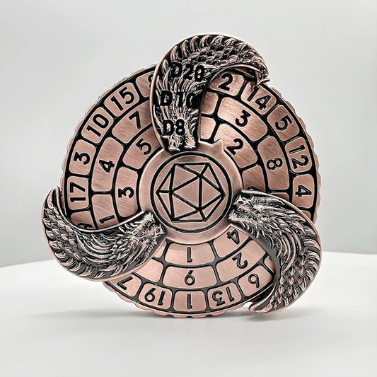 D&D Themed Fidget Spinner, dice Spinner, D4,D6, D8, D10, D12,D20,D% 7-in-1 Metal dice, Perfect for D&D Dungeons and Dragons, RPG and Pathfinder Role Playing Games (Ancient Red Copper )