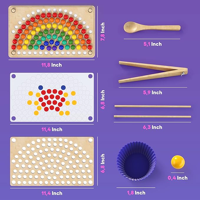Toddler Wooden Learning Montessori Toys – Wooden peg Board Bead Game Baby Rainbow Stacking Matching Counting Color Sorting Games for fine Motor Math Skills Boys and Girls for 3 4 5 Years Old