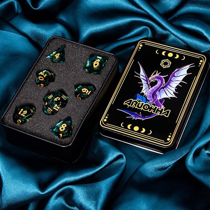 ARUOHHA DND Resin Dice Dragon Eye Dice Liquid Core Red Sharp Edged Dice Set with Gift Box, Polyhedral D and D Dice Set Role Playing Game D20 D12 D10 D8 D6 D4