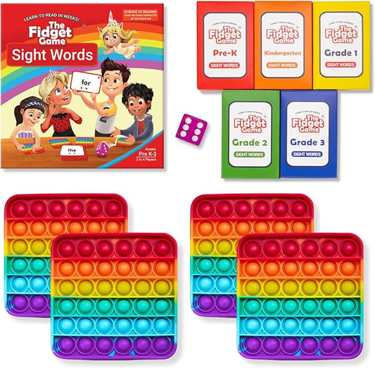 THE FIDGET GAME Sight Words - Reading Flashcards and Pop Fidget Toys for Kids Pre-K to Third Grade - Learning Activities and Games for High-Frequency Dolch Sight Words - Includes Mats and Dice