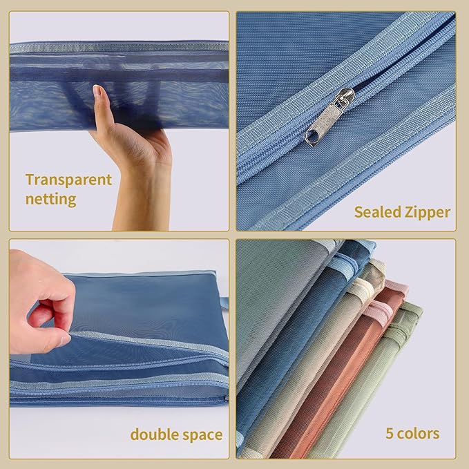 10 Pack Colored Mesh Zipper Pouch Bags, Double-Layer Nylon Building Block Sets Toy Storage & Organization, Breathable See Through A5 Zipper Pouch with Handle for Activity Games
