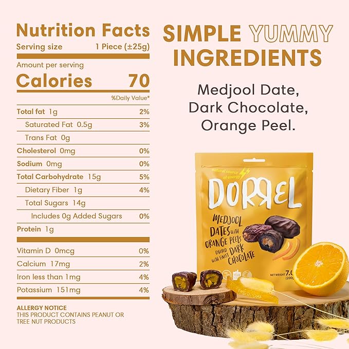 DORREL - Trio Bundle Pack: Belgian Dark Chocolate Covered Dates Medjool with Candied Orange Peels, Salted Almonds & Pistachio Stuffing, High Energy Kosher Non-GMO Choco Snack Pack of 3, 7.05 oz Ea