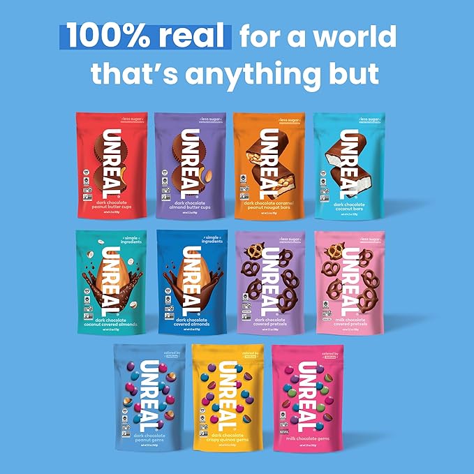 UNREAL Dark Chocolate Almonds - Certified Vegan, Gluten Free, Fair Trade, Non-GMO, No Sugar Alcohols or Soy (6 bags)