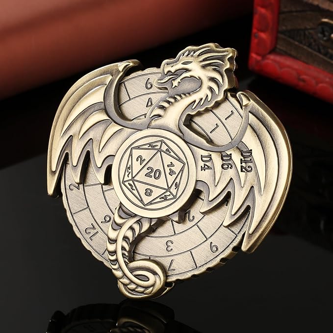 Spinner DND Dice Set, 7-in-1 Dragon Metallic D&D Dice, Dragon Roulette Dice Spinner for DND Dice Set, D&D Gifts with Gift Box, Role Playing Game Board Game Accessories, Bronze