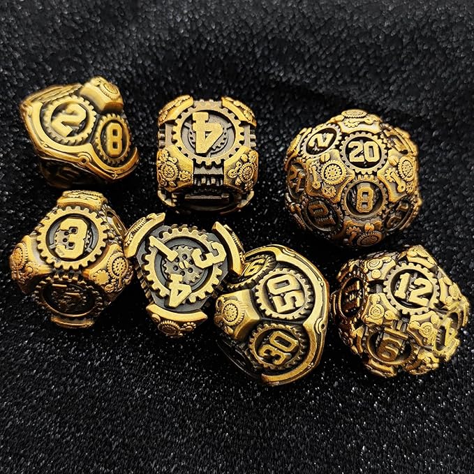 Geakeeper Construct D&D Dice, Metal DND Dice Set, 7Pcs Polyhedral Dragon Metallic D&D Dice with Gift Case for Dungeons and Dragon Game, RPG Role Playing Table Game Gifts (Ancient Gold)