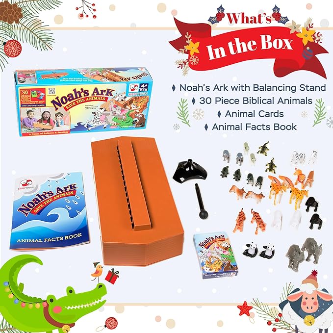 Noah's Ark Educational Balancing Board Game for Kids & Toddlers - Christian Bible Animal Toy with Rocking Balance - Fun and Learning for Kids