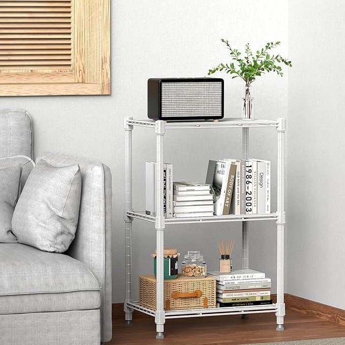 450 lbs Wire Storage Shelving 3-Tier Utility Shelving Unit Steel Organizer Wire Rack for Home,Kitchen,Office,White (11.8" D x 17.7" W x 26.3" H)