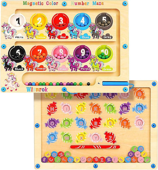 2 in 1 Double Side Magnetic Color and Number Maze, Magnetic Alphabet Board Aged 1-3 Toys, Montessori Magnet Puzzle Learning Counting Matching Gifts for Toddlers Kids Girls Boys 3 4 5 3-5 Year Old