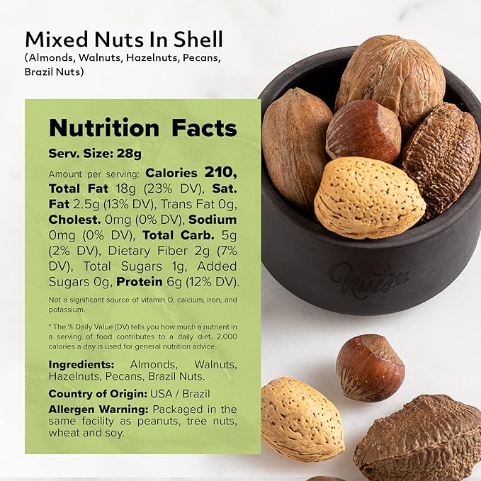 NUTS U.S. – Mixed Nuts In Shell (Almonds, Walnuts, Hazelnuts, Pecans, Brazil Nuts) | No Added Colors and No Artificial Flavors | Fresh Buttery Taste and Raw |Packed In Resealable Bags!!! (2 LBS)