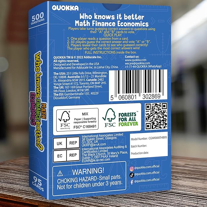 QUOKKA Board Games for Kids 8-12 and Family - STEM Card Game for Kids Age 12+ - Who Knows Math Finance Economics Better? - Educational Quiz with 500+ Questions - Great for Learning and Game Night