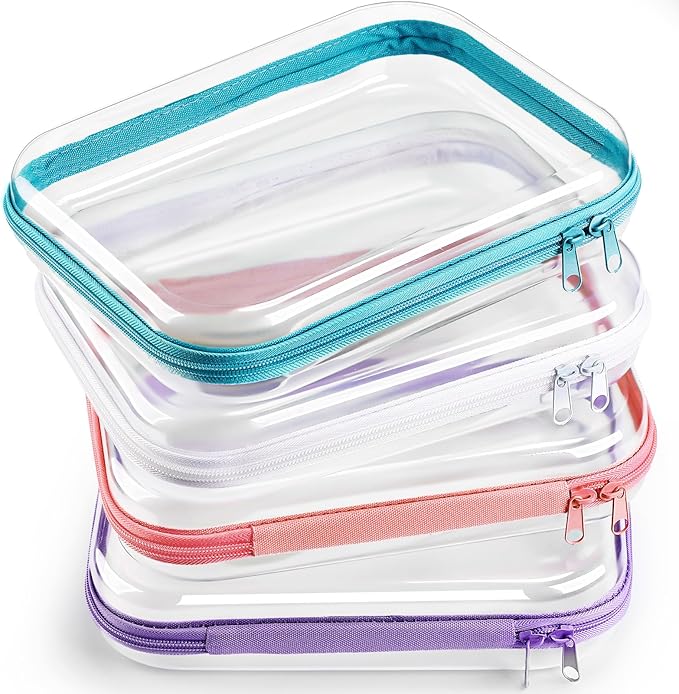 Hoolerry 4 Pcs Hard Clear Zipper Case Transparent Cases for Snacks Makeup Bag Plastic Storage Box Containers for Building Blocks, Puzzles, Cosmetics (Multicolor,9.8 x 7.9 x 2 in)