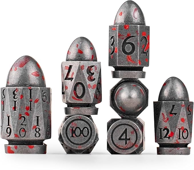 Bullet Dice,PCCECQEE D&D Dice for Dungeons and Dragons,Metal Dice Set of 7PC for Role Playing Game(SliverBlood)