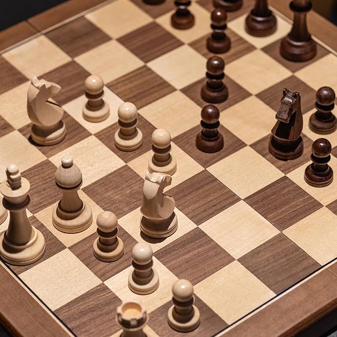 A&A 15" Magnetic Wooden Chess Set, Handmade 3" King Height Knight Staunton Chess Pieces with 2 Extra Queen, Folding Portable Travel Game Set