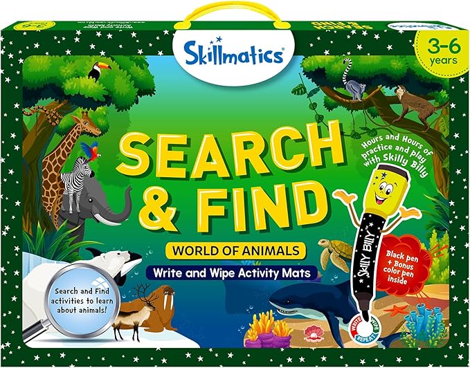 Skillmatics Search and Find Animals Educational Game - Reusable Preschool Learning Activities, Perfect for Toddlers & Kids Who Love Toys, Art & Crafts, Builds Vocabulary, Gifts for Ages 3, 4, 5, 6