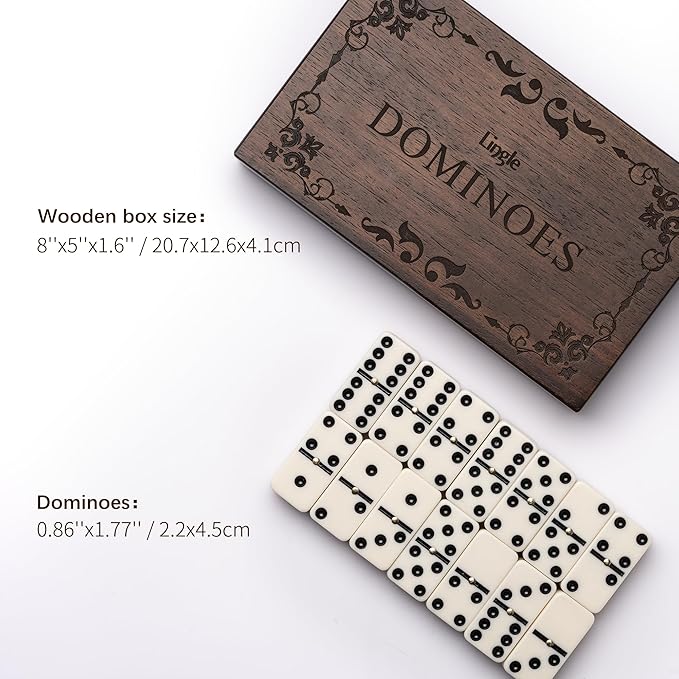 Dominoes Set for Adults, Double Six Dominos Set for Classic Board Games, 28 Pieces Dominoes Includes a Natural Wooden Box, Family Game Night and Strategy Games