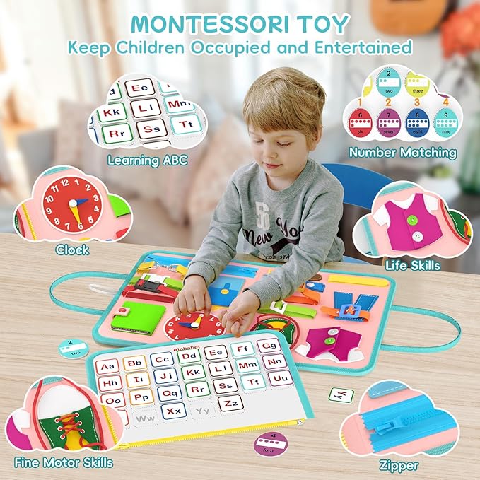 Busy Board Sensory Toys for Toddlers, Montessori Toys for 2 3 4 Year Old Girls Gift, Little Mermaid