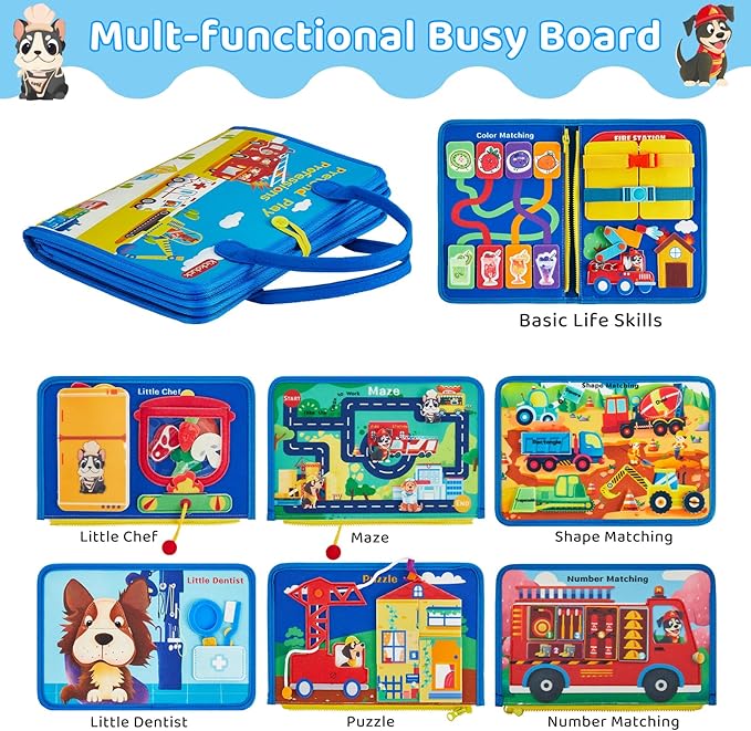 Busy Board Montessori Toys for 3 4 Year Old, Educational Activity Sensory Preschool Learning Toys for Toddlers, Travel Toys for Airplane Car,Pretend Play Toys for Boys Girls Birthday Gifts