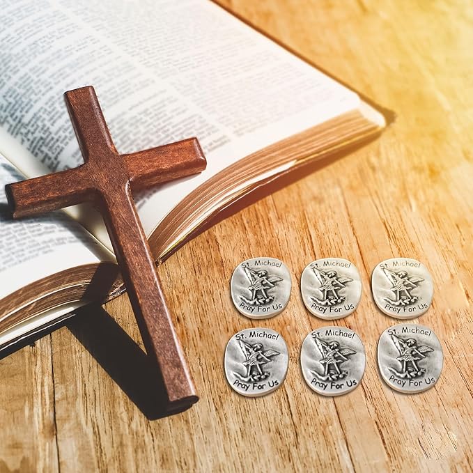 20 PCS St. Michael The Archangel Challenge Coins - Guardian Angel Coins, Saint Michael Coin for Kids, Prayer Coin with Pray for Us Inscription, San Miguel Arcangel Protection Tokens