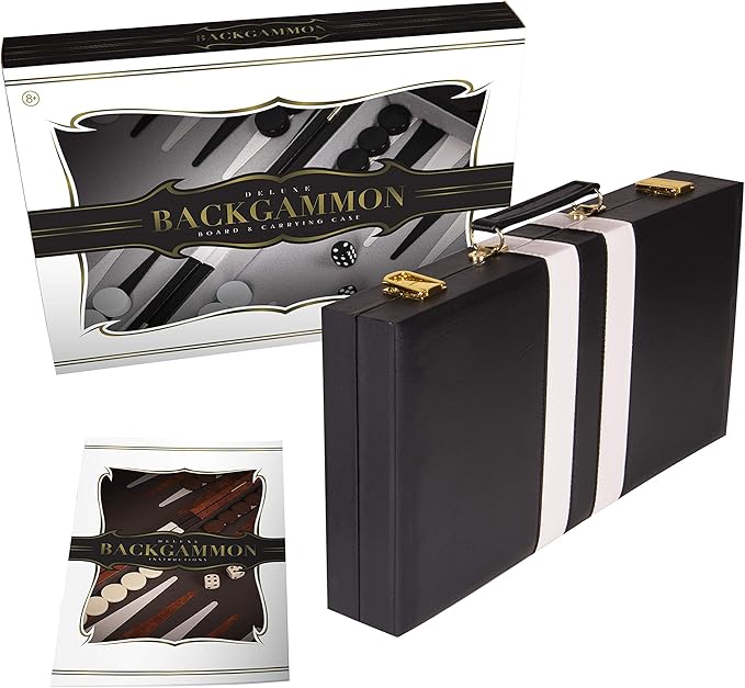Backgammon Set 11 inch, Small - Classic Board Game for Adults and Kids with Premium Leather Case - Includes Strategy & Tip Guide (Black)