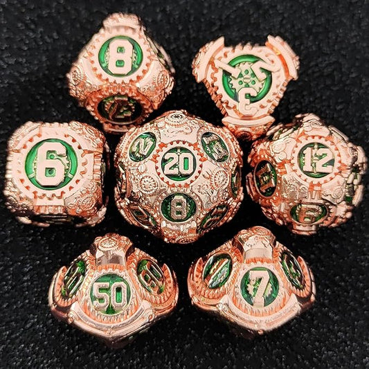Geakeeper Construct D&D Dice, Metal DND Dice Set, 7Pcs Polyhedral Dragon Metallic D&D Dice with Gift Case for Dungeons and Dragon Game, RPG Role Playing Table Game Gifts (Red Copper Green)