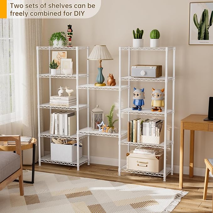 5 tire Shelves Storage Wire Shelving Unit Metal Shelf Adjustable Organizers Storage Shelving with Wheels for Bathroom Laundry Room Kitchen Pantry12”D x 22”W x 69”H White