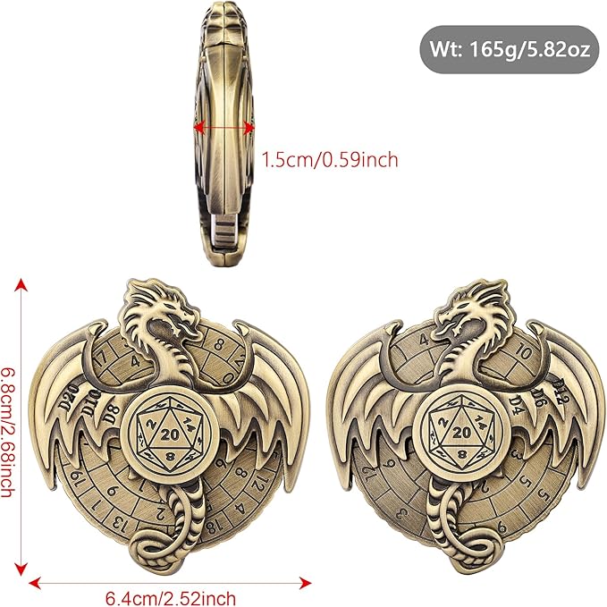 Spinner DND Dice Set, 7-in-1 Dragon Metallic D&D Dice, Dragon Roulette Dice Spinner for DND Dice Set, D&D Gifts with Gift Box, Role Playing Game Board Game Accessories, Bronze