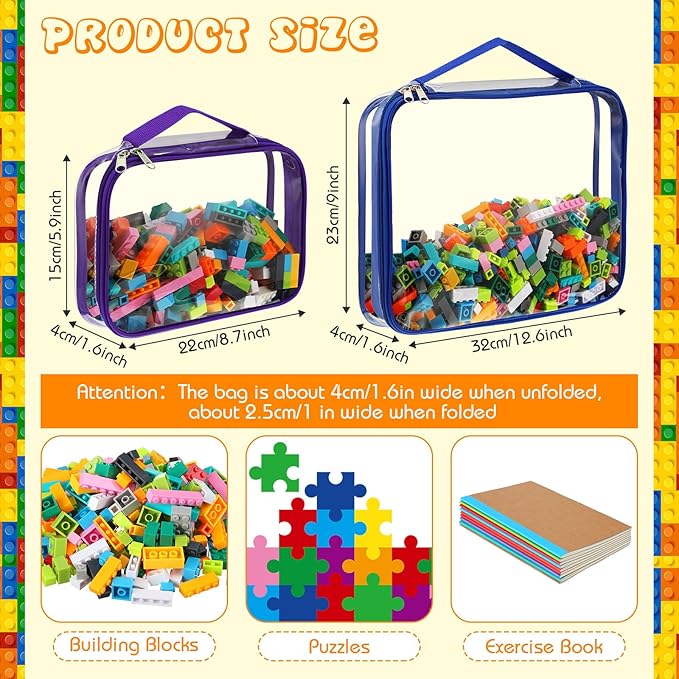 Sanwuta 6 Packs Toy Storage Bags, PVC Organizing Case Bags with Zipper, Waterproof Toy Container for Board Games, Building Blocks, Puzzles, Small Toys and Kids Books(Large, Small,Bright Color)